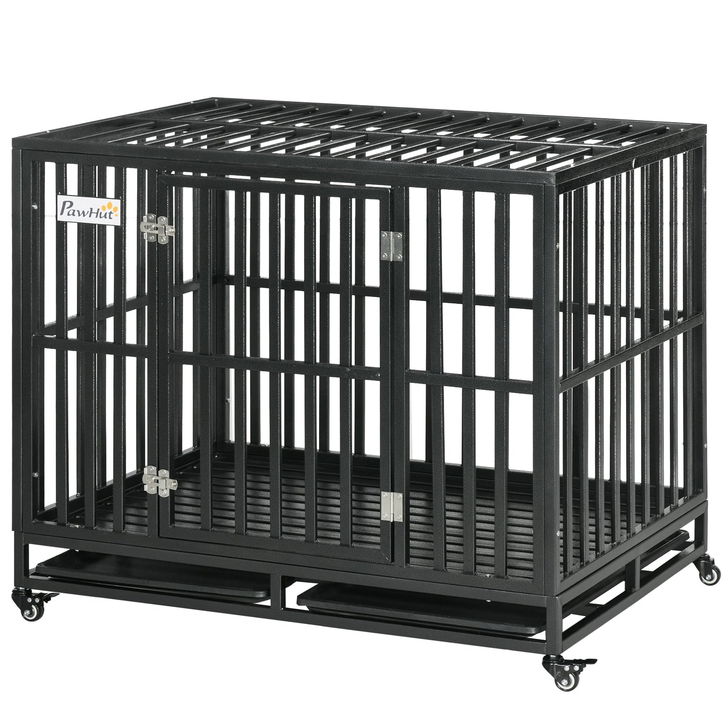 45" Heavy Duty Steel Dog Crate Kennel Pet Cage with Wheels for Convenient Access Anti-Pinching Floor Black