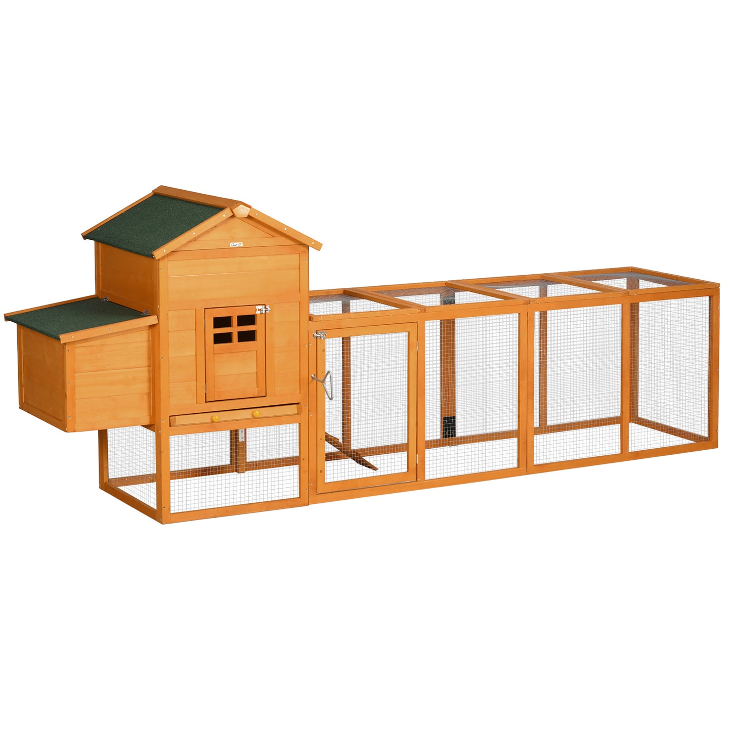 117" Chicken House, Farmhouse-Style Wooden Hen House with Nesting Box & Easy-Clean Tray, Orange