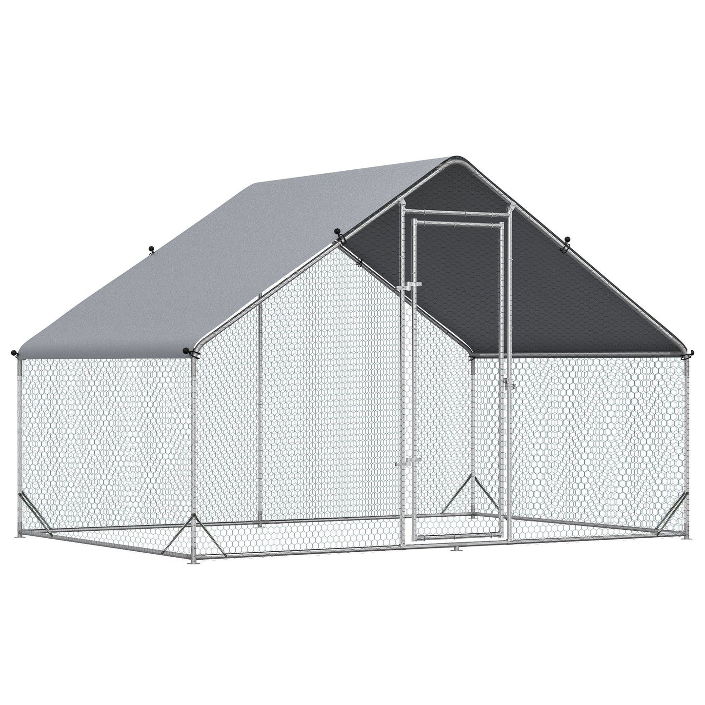 10'x6.5'x6.5' Galvanized Large Metal Chicken Coop Cage, Walk-in Enclosure Poultry Hen Run House Playpen Rabbit Hutch, Silver