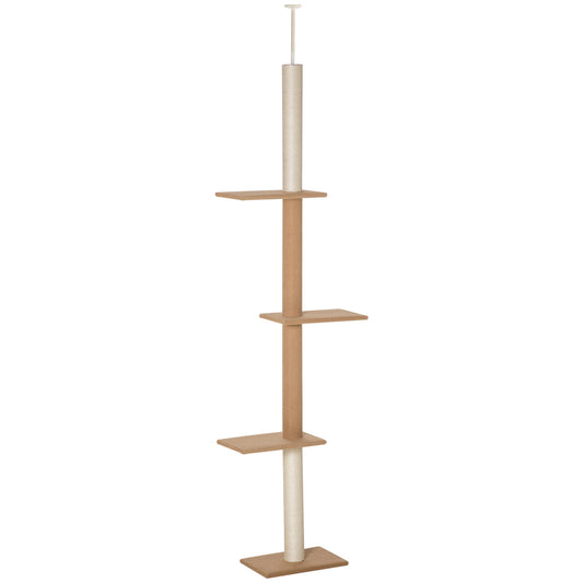 100" Adjustable Floor Cat Tree: With Perches, Kitten Play Tower in Brown Finish