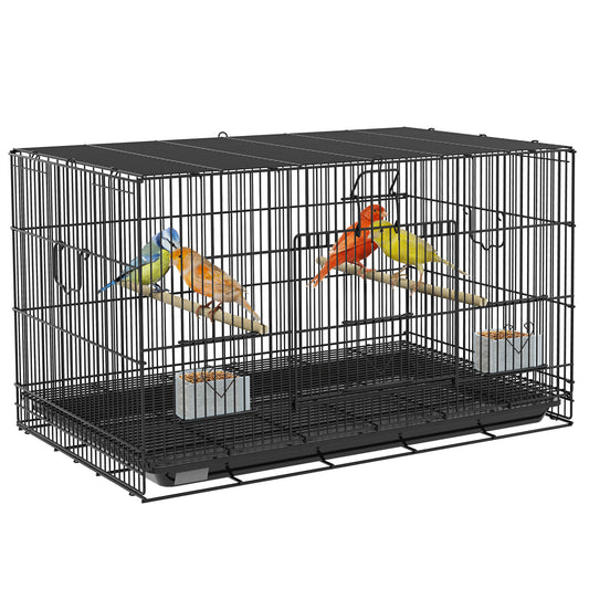 17.7" Birdcage for Canaries, Lovebirds Finches, Budgie Cage with Removable Tray, Mesh Panel, Wooden Perches - Black