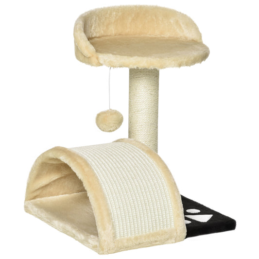 18" Cat Scratching Tree: Kitty House, Activity Centre, Pet Bed Post & Hanging Toy in Beige Finish