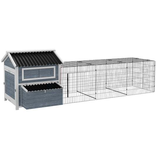 11' x 5' x 3.5' Chicken Coop Wooden with Run, Nesting Boxes Slide-out Tray, Perches for 2-4 Chickens, Dark Grey
