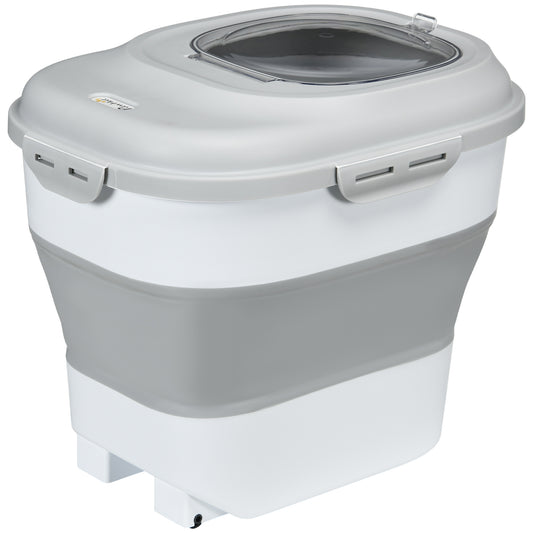 11-55lb Dog Food Storage Container Collapsible Design with Airtight Lids, Rolling Wheels, Cup, Bowl, Spoon, Grey