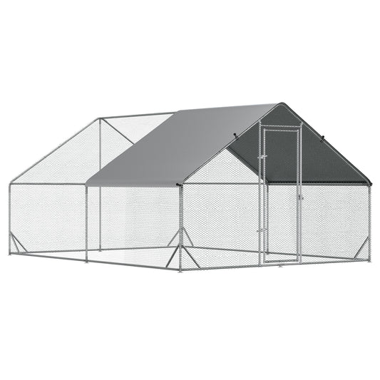 10'x13' Galvanized Metal Chicken Coop: Walk-In Enclosure, Poultry Hen House, Rabbit Hutch, Silver